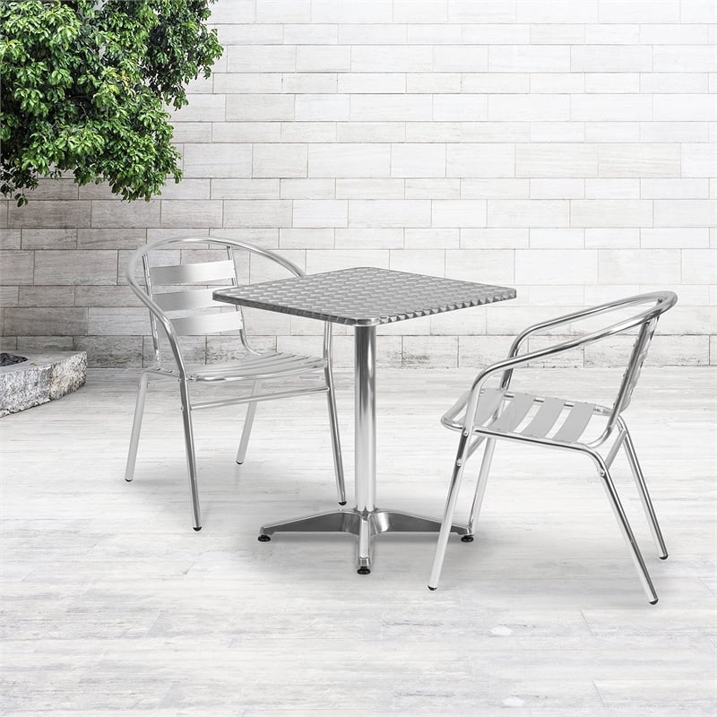 Bowery Hill 3 Piece Stainless Steel Square Patio Bistro Set in Aluminum Silver