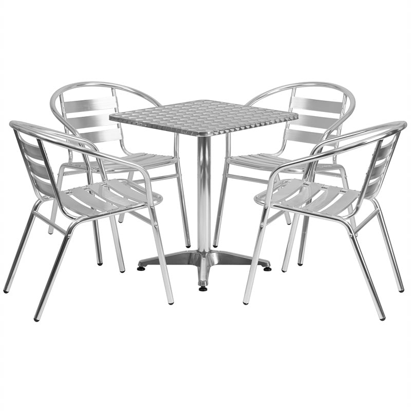 Bowery Hill 5 Piece Stainless Steel Square Patio Bistro Set in Aluminum Silver