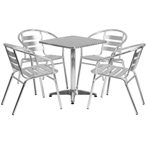 Bowery Hill 5 Piece Stainless Steel Square Patio Bistro Set in Aluminum Silver