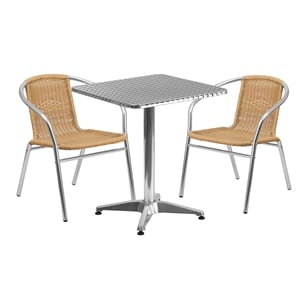 Bowery Hill 3 Piece Square Patio Bistro Set in Aluminum and Beige