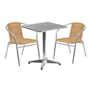 bowery hill 3 piece square patio bistro set in aluminum and beige