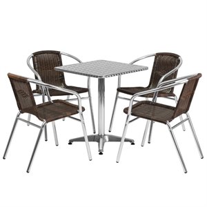 bowery hill 5 piece square patio bistro set in aluminum and brown