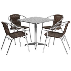 bowery hill 5 piece square patio dining set in aluminum and brown