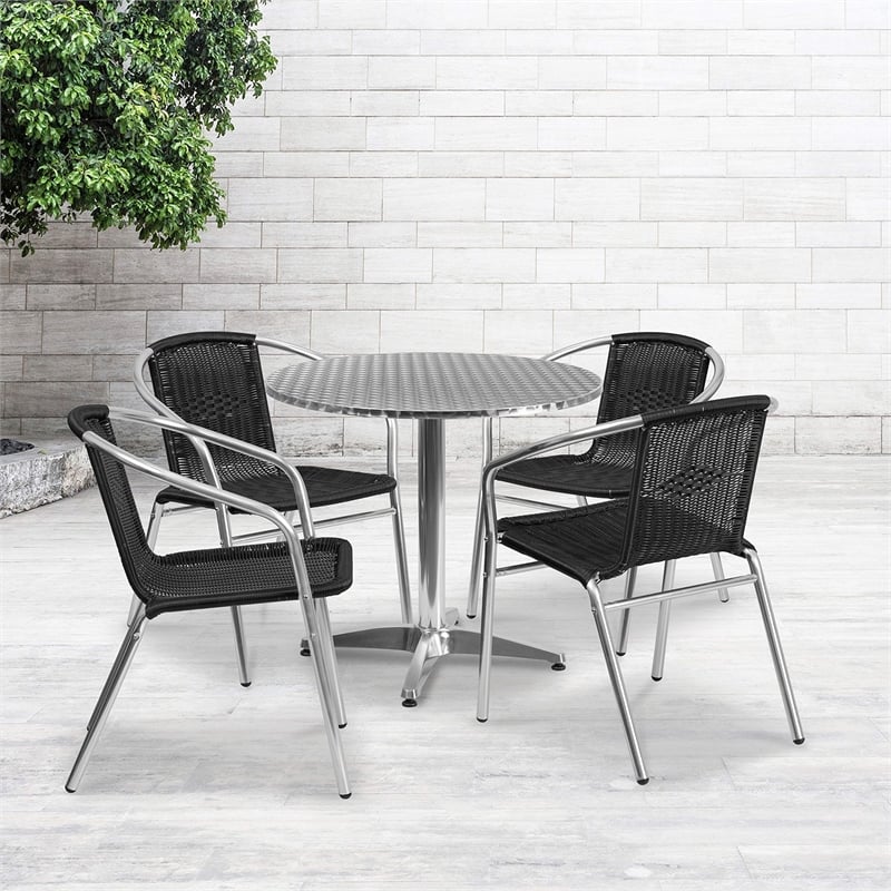 Bowery Hill 5 Piece Round Patio Dining Set in Aluminum and Black