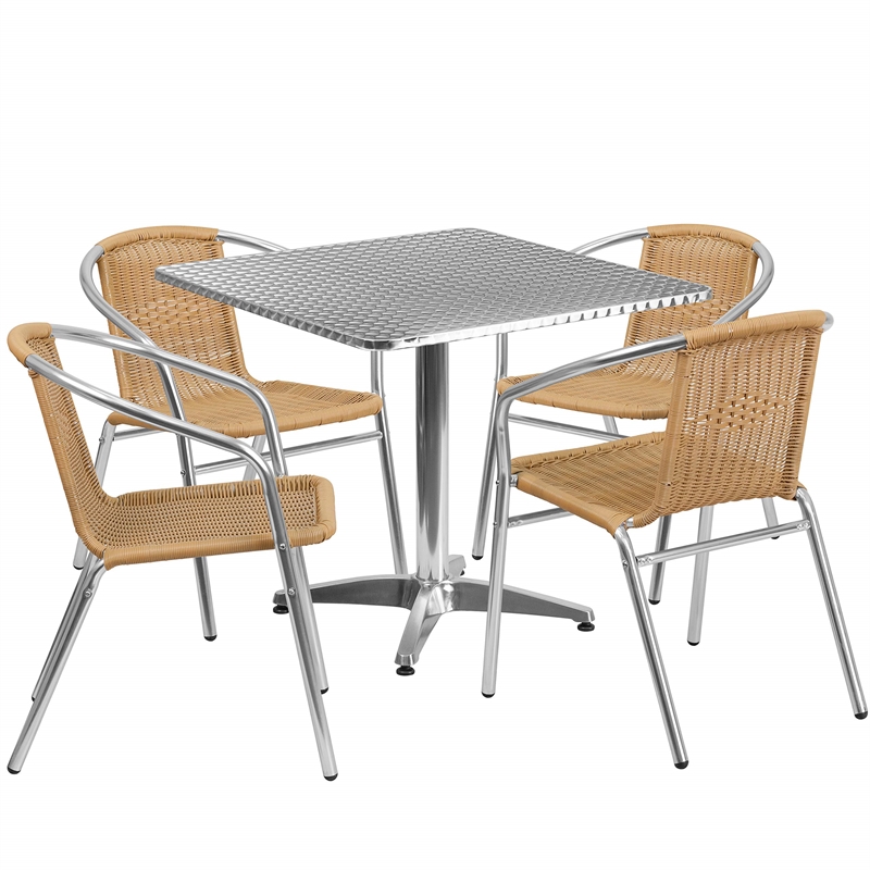 Bowery Hill 5 Piece Square Patio Dining Set in Aluminum and Beige