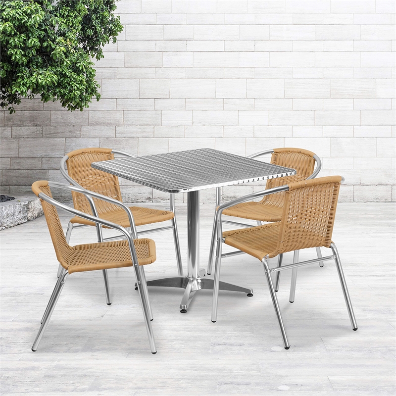 Bowery Hill 5 Piece Square Patio Dining Set in Aluminum and Beige