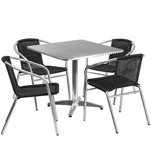 Bowery Hill 5 Piece Square Patio Dining Set in Aluminum and Black