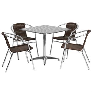 bowery hill 5 piece square patio dining set in aluminum and brown