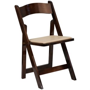 bowery hill wood folding chair in beige and fruitwood