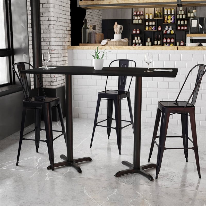 Bowery Hill Cast Iron/PVC X-Base Restarant Bar Table in Black