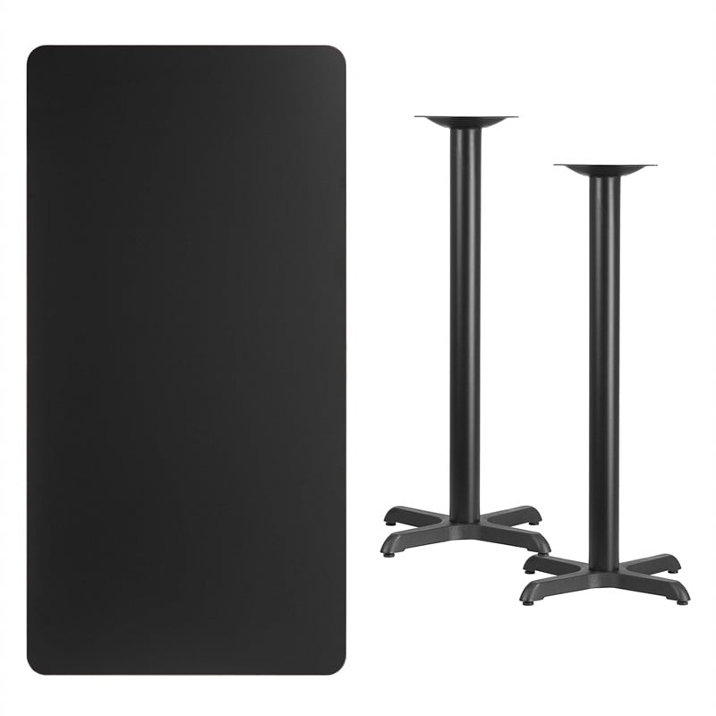 Bowery Hill Cast Iron/PVC X-Base Restarant Bar Table in Black