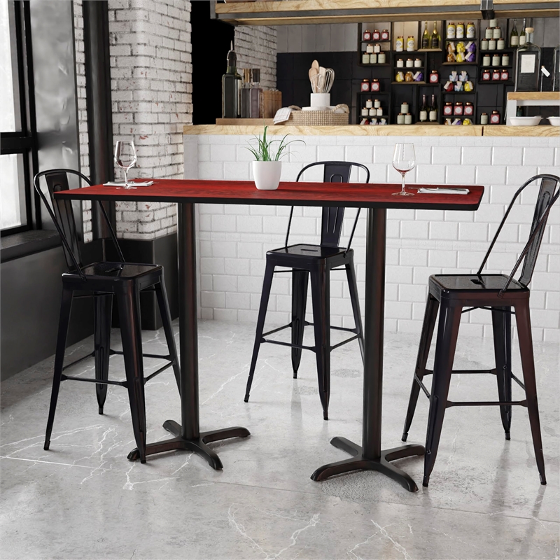 Bowery Hill Metal/Laminate Restarant Bar Table in Black/Mahogany