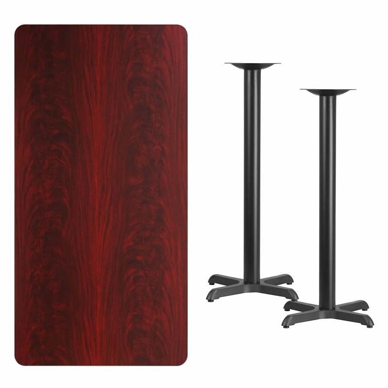 Bowery Hill Metal/Laminate Restarant Bar Table in Black/Mahogany