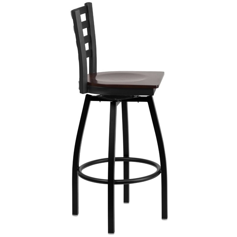 Bowery Hill Metal Restaurant Bar Stool in Black and Walnut