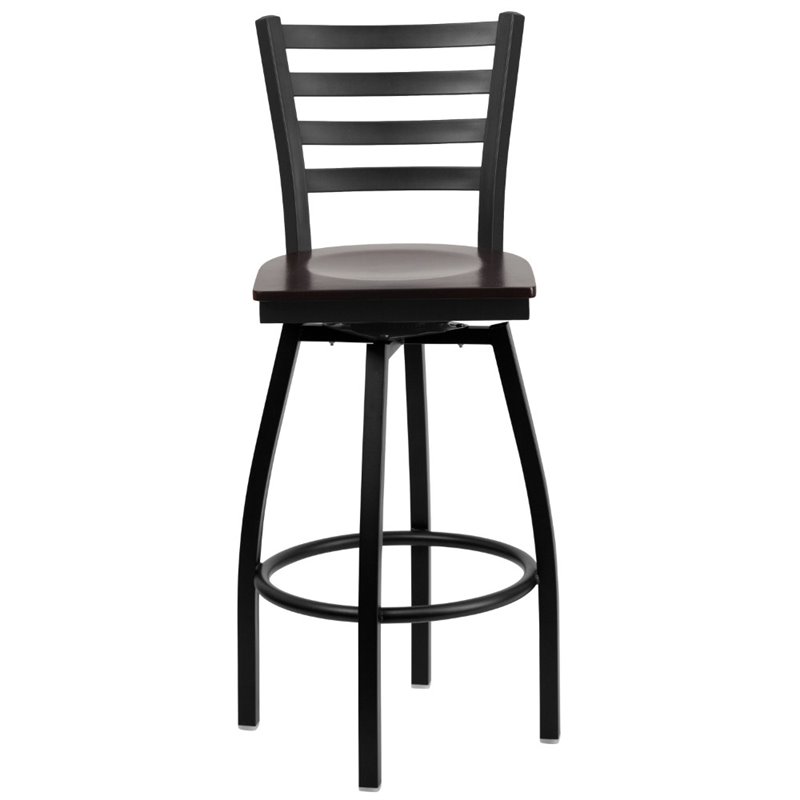 Bowery Hill Metal Restaurant Bar Stool in Black and Walnut