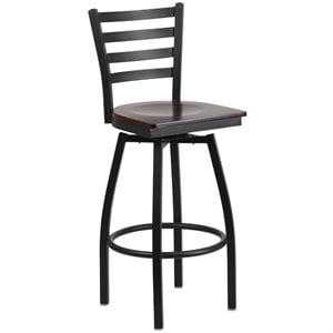 Bowery Hill Metal Restaurant Bar Stool in Black and Walnut