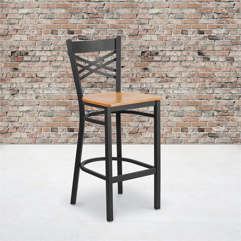 Bowery Hill Metal Restaurant Bar Stool in Black and Natural