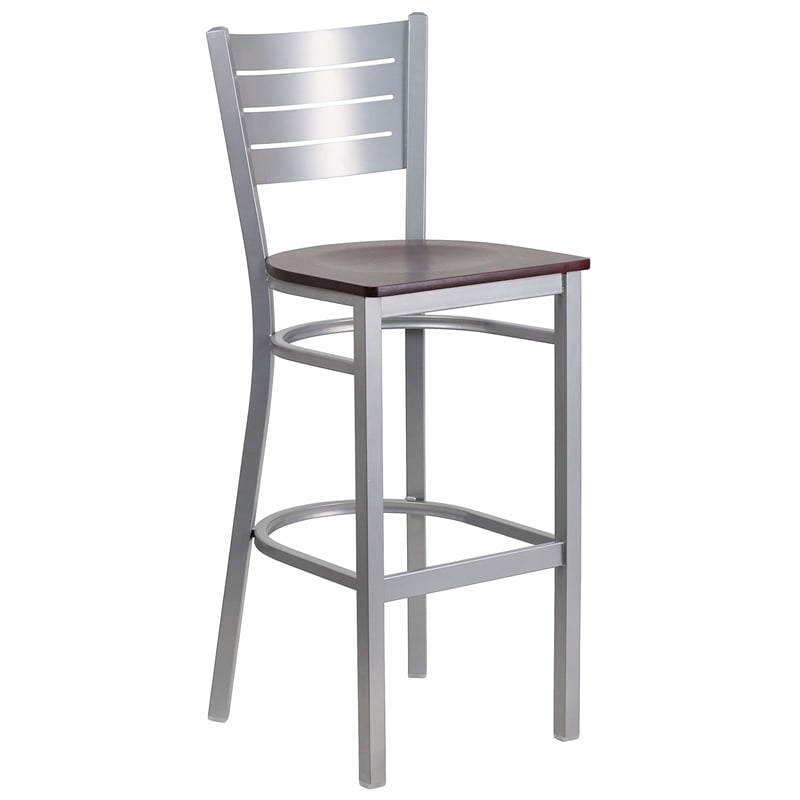 Bowery Hill Bar Stool in Mahogany and Silver