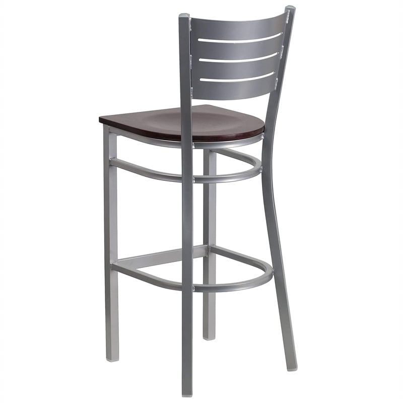 Bowery Hill Bar Stool in Mahogany and Silver