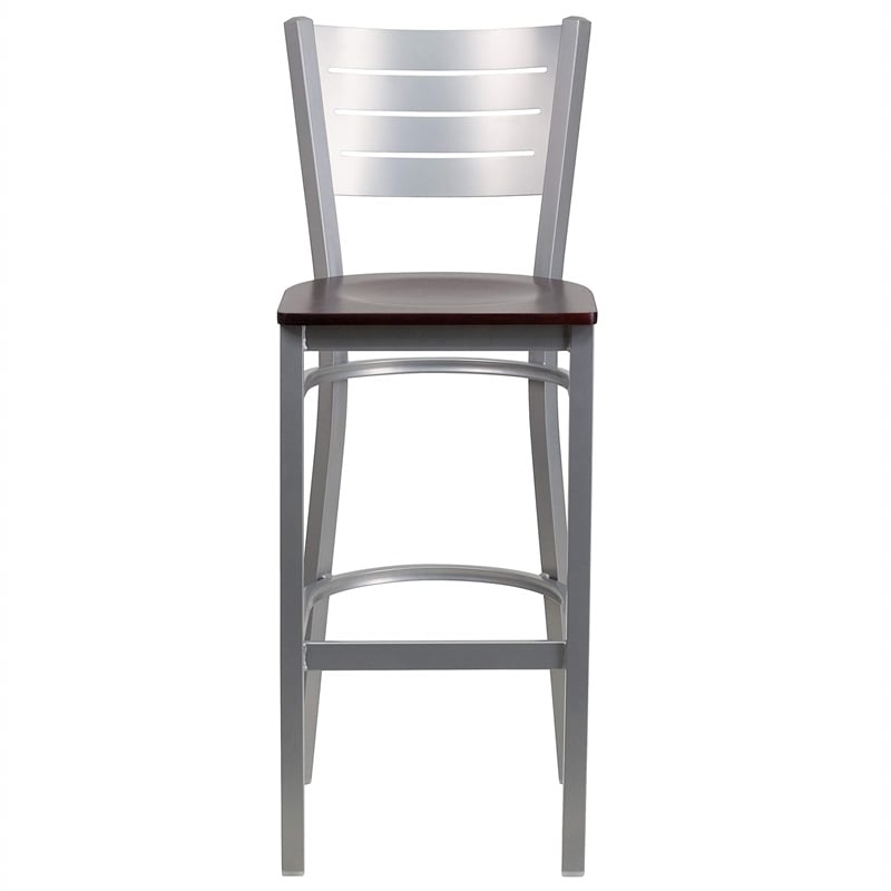 Bowery Hill Bar Stool in Mahogany and Silver