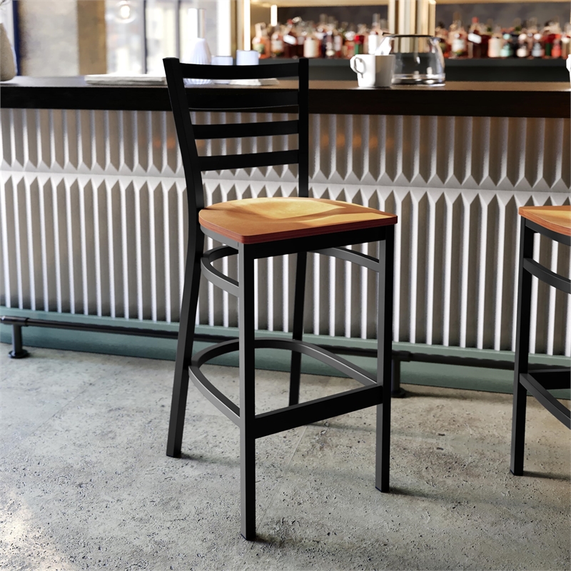 Bowery Hill Metal Restaurant Bar Stool in Black and Natural