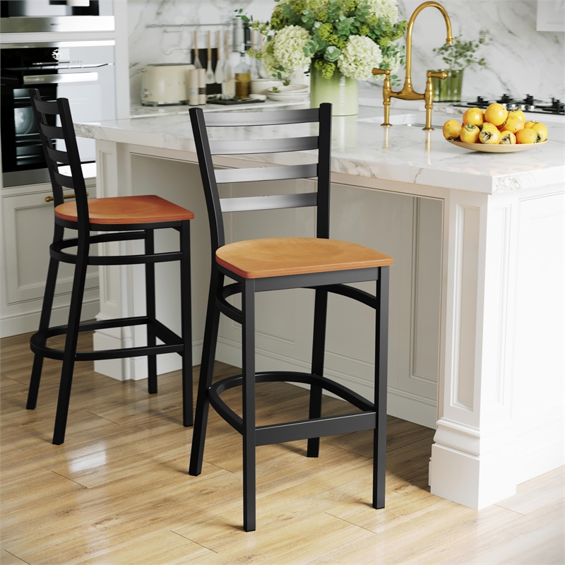 Bowery Hill Metal Restaurant Bar Stool in Black and Natural
