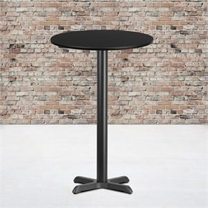 Bowery Hill Contemporary Iron/Wood Round Restaurant Bar Table in Black