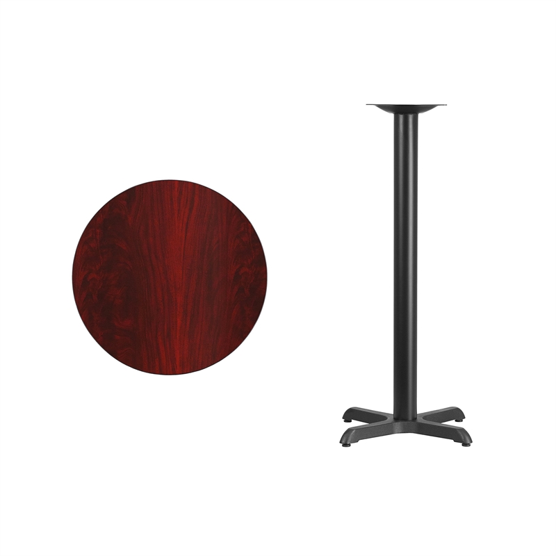 Bowery Hill Contemporary Iron/Wood Round Restaurant Bar Table in Black/Mahogany