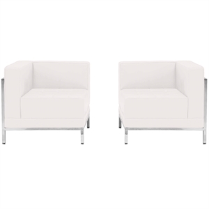 Bowery Hill 2 Piece Leather Reception Sofa Set in White