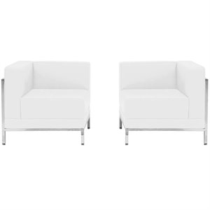 bowery hill 2 piece leather reception sofa set in white