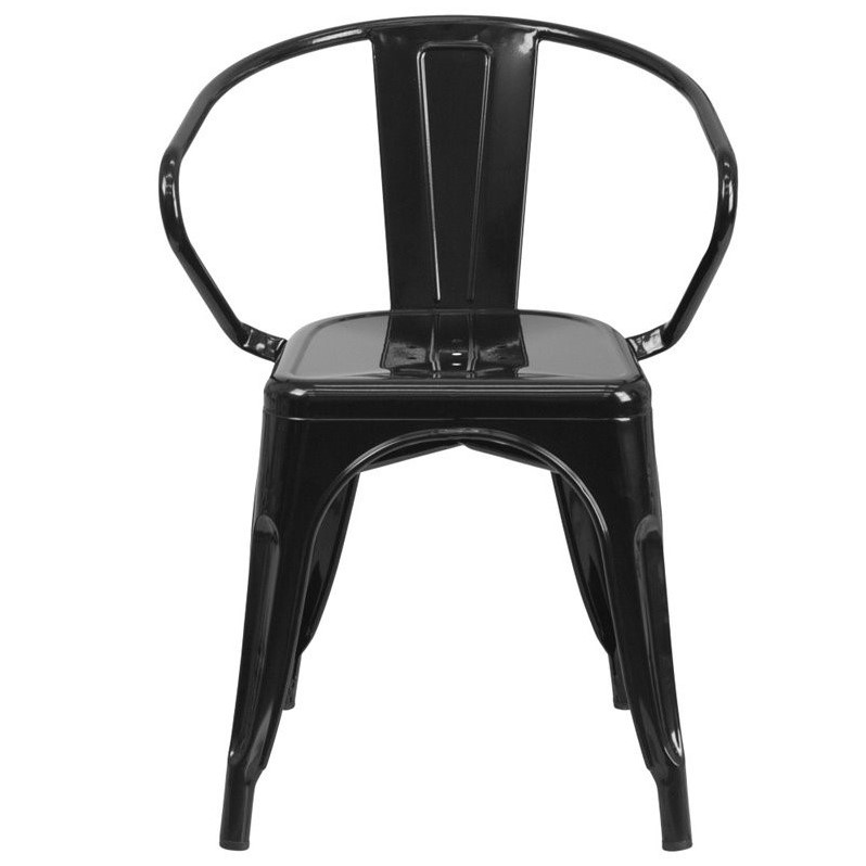 Bowery Hill Metal Dining Arm Chair in Black