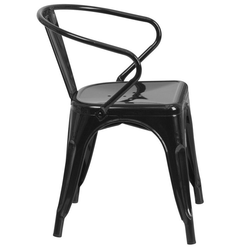 Bowery Hill Metal Dining Arm Chair in Black
