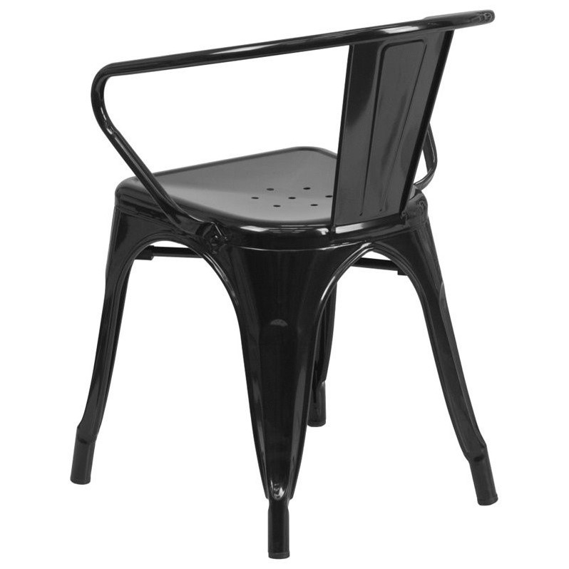Bowery Hill Metal Dining Arm Chair in Black
