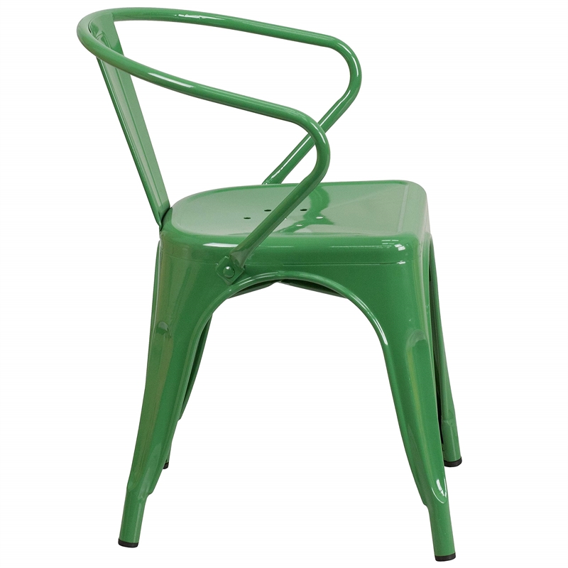 Bowery Hill 17.5'' Industrial Steel Metal Dining Arm Chair in Green