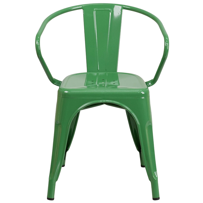 Bowery Hill 17.5'' Industrial Steel Metal Dining Arm Chair in Green