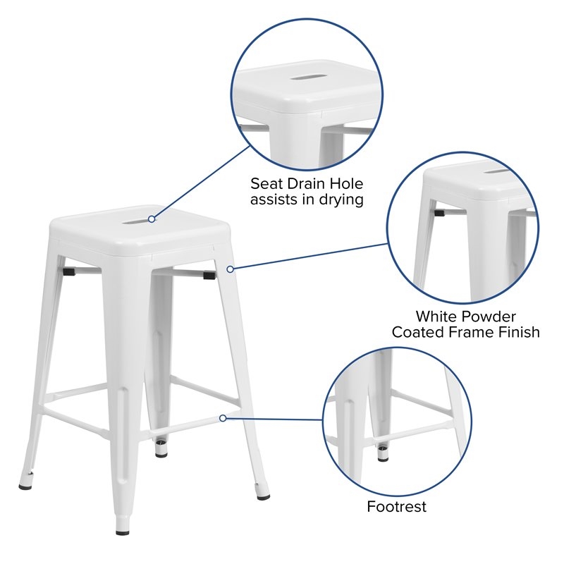 Bowery Hill 24'' Industrial Steel Metal Backless Counter Stool in White