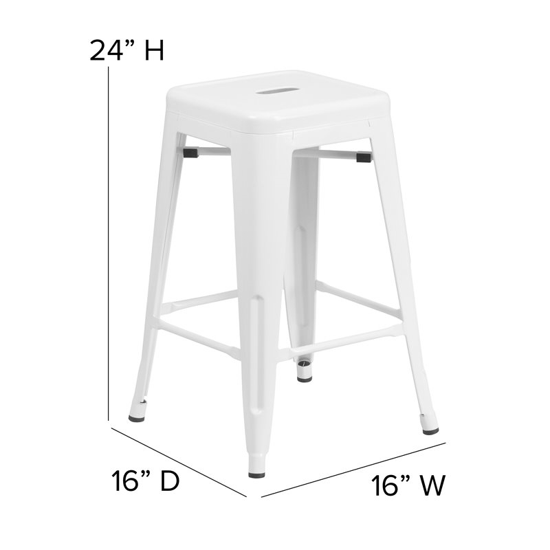 Bowery Hill 24'' Industrial Steel Metal Backless Counter Stool in White