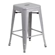 Bowery Hill 24'' Industrial Steel Metal Backless Counter Stool in Silver