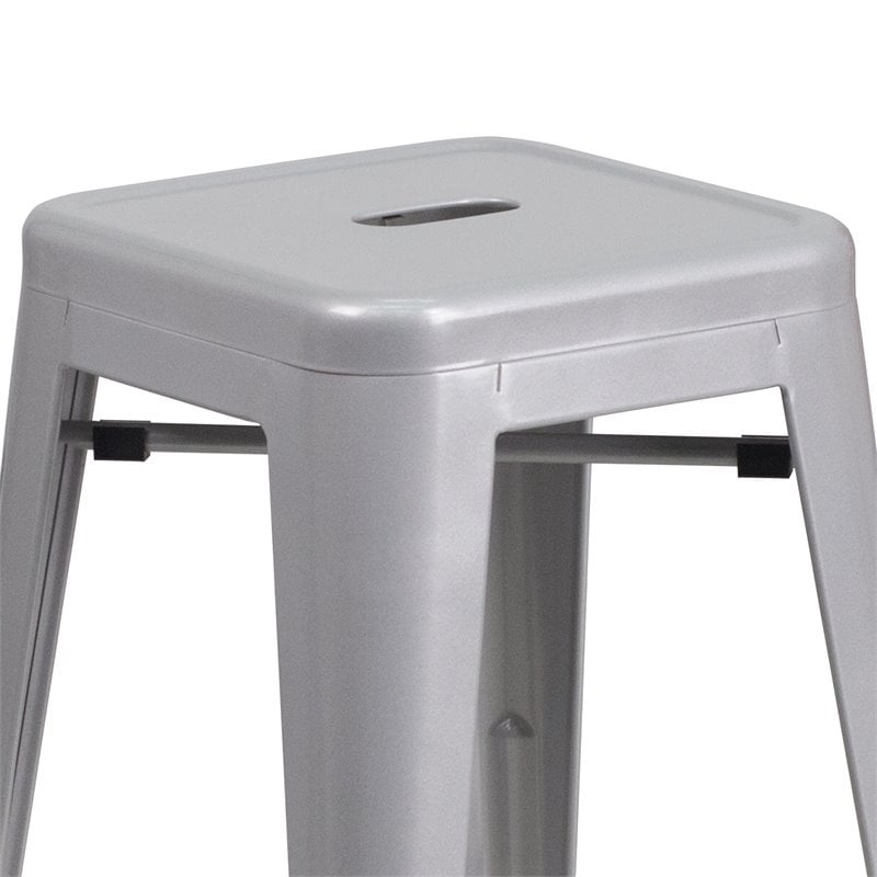 Bowery Hill 24'' Industrial Steel Metal Backless Counter Stool in Silver