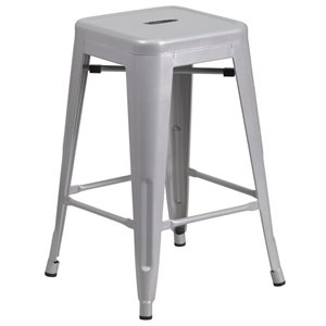 Bowery Hill 24'' Industrial Steel Metal Backless Counter Stool in Silver