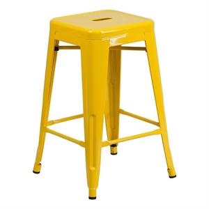 Bowery Hill 24&quot Industrial Metal Backless Counter Height Stool in Yellow