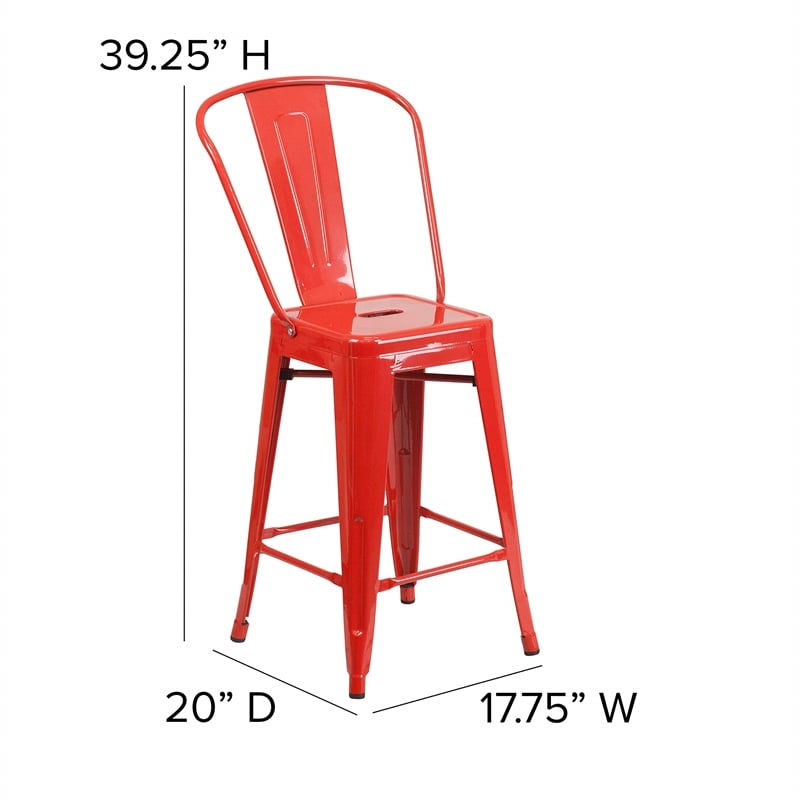 Bowery Hill Metal 24'' Counter Stool in Red
