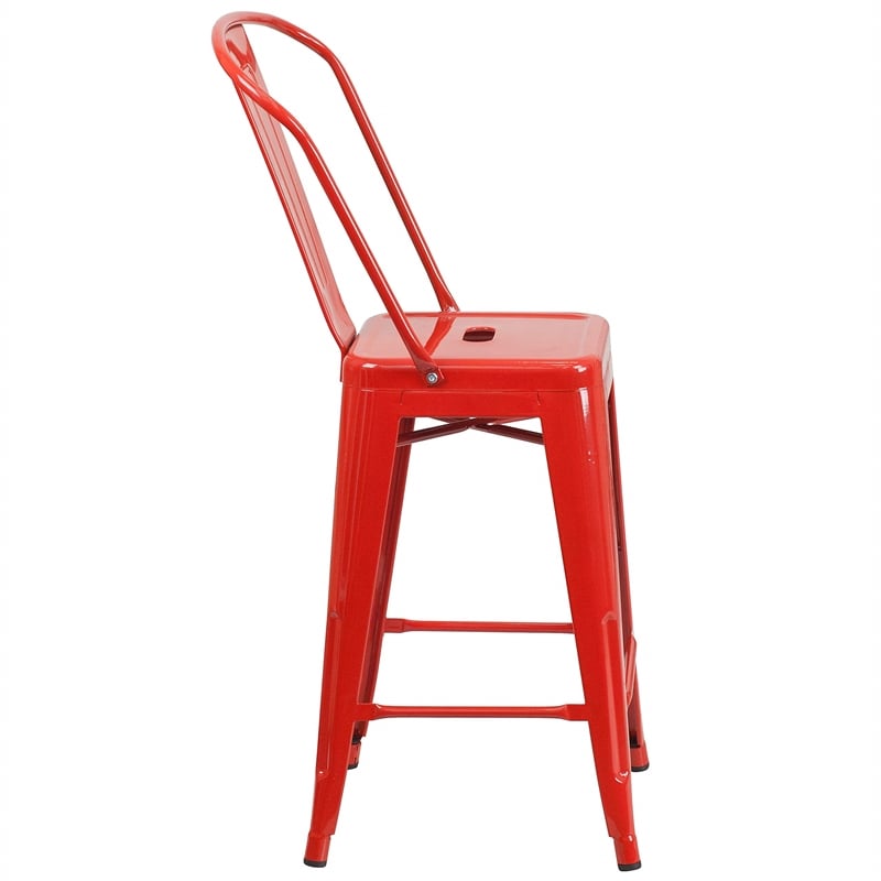 Bowery Hill Metal 24'' Counter Stool in Red