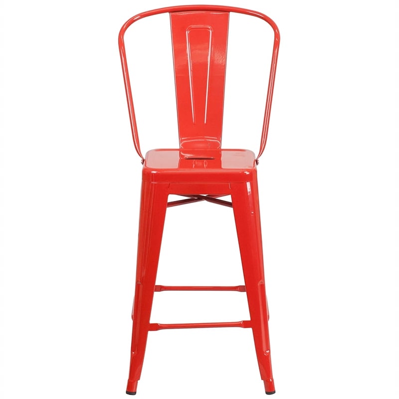 Bowery Hill Metal 24'' Counter Stool in Red