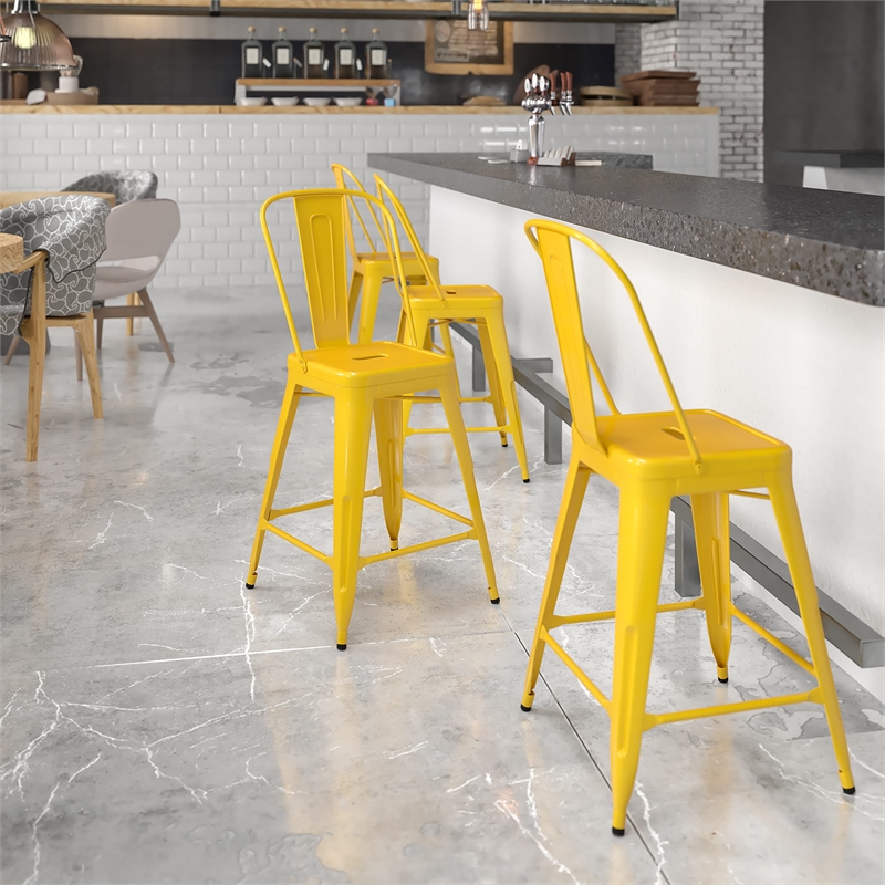Bowery Hill Metal 24'' Counter Stool in Yellow