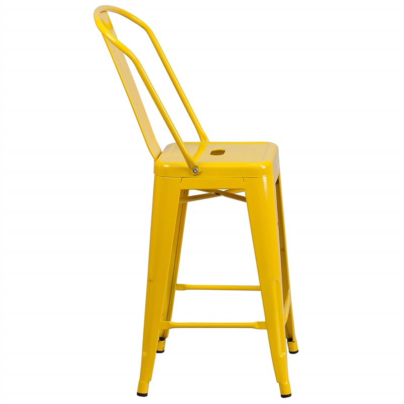 Bowery Hill Metal 24'' Counter Stool in Yellow