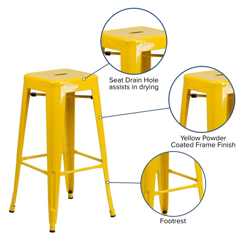 Bowery Hill 30'' Industrial Metal Backless Bar Height Stool in Yellow