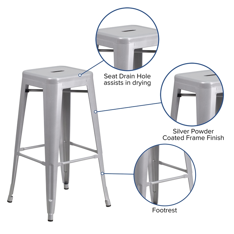 Bowery Hill 30'' Industrial Metal Backless Bar Height Stool in Silver