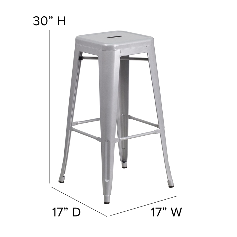 Bowery Hill 30'' Industrial Metal Backless Bar Height Stool in Silver