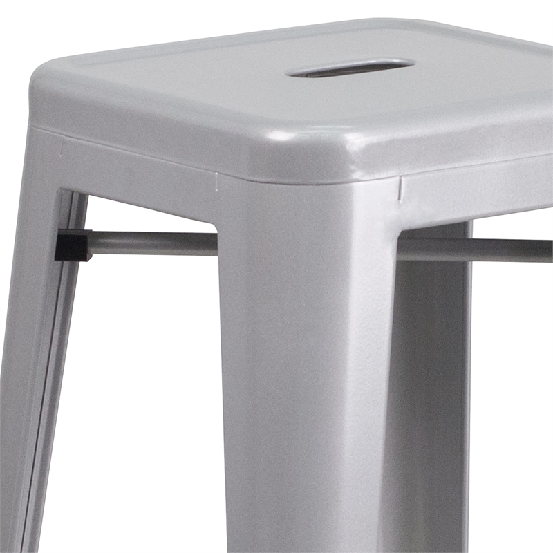 Bowery Hill 30'' Industrial Metal Backless Bar Height Stool in Silver